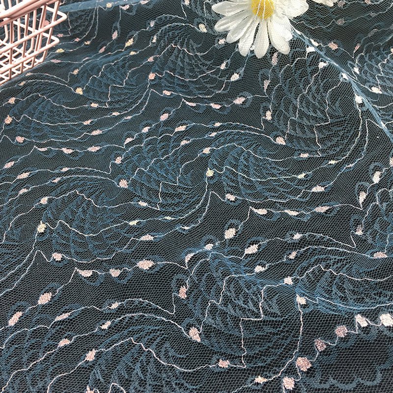 Lace Fabric Scallop Edge Peacock Polyester Foil for Bridal Wholesale S 10